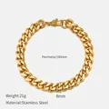 Classic 8mm wide golden stainless steel Cuban link bracelet for women with 190mm length - 8mm-19cm / Gold