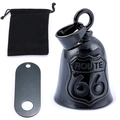 Black Route 66 motorcycle guardian bell set with velvet bag and metal mounting plate - Black Set (Bell + Pouch + Round Tag)
