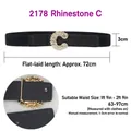 Elastic black waist belt for women featuring a sparkling crystal C-shaped buckle - 2178 Rhinestone C (Black)
