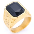 Vergoldeter Freimaurer-Ring für Herren mit großem rechteckigem schwarzem Edelstein - US 7 / Schwarzer Edelstein Stil (Stil 1)