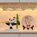 Panda storage tray with bamboo hooks and lucky persimmon plate home decor set - Panda Raising Leg Storage + Persimmon Harmony Display Plate