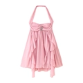 Detail eines rosa Neckholder-Kleids mit Rüschensaum und Stern-Charm-Accessoire - S / Rosa