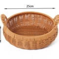 Round 25cm woven bread basket in brown finish with dual side handles for storage - W341 Fruit Basket Brown / Round Diameter 25cm Height 8cm