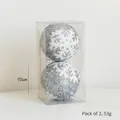Set of 2 silver foam Christmas balls with glitter snowflake patterns in 10cm box - 10cm Snowflake 2-Pack / Silver
