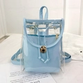 Mochila de PVC transparente con bolsa interior azul claro y cierre de giro dorado - Azul