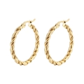 Chic twisted rope design gold circle hoop earrings in polished stainless steel for women - Gold Twisted Line Style