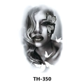 TH-350 Black and white temporary tattoo featuring a portrait with butterflies - Th-350 / 210*148mm