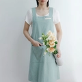 Minimalist light green washed cotton apron with cross back straps and front pockets - Light Blue