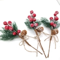 Christmas pine needle berry picks with cones and snow detail on white background - 18CM Red Berry Hemp Rope Snow Pine Needle (3pcs)