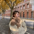 Classic camel cashmere scarf with elegant tassel trim worn by a model in autumn - Thickened Tassel Style (350g) / 200*70cm / Flax Khaki