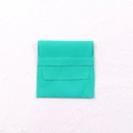 Square turquoise velvet jewelry pouch with flip cover and matching securing strap - 9*9cm / Cyan