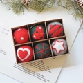 Set of 6 handmade wool felt Christmas ornaments with red and green festive patterns - Heart Pentagram 6Pcs Set Diameter 5cm