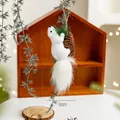 White plush squirrel Christmas ornament with pine cone hanging on tree branch, 17cm - White Squirrel Climbing Pine Cone