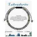 Adjustable labradorite abacus bead bracelet with black woven cord and healing card - Moonstone