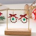 Orecchini a ghirlanda di Natale con fiocco in velluto rosso e perline di cristallo - Stile 3 (Fiocco Rosso Ghirlanda Rosso Verde Goccia Verde)