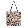 Close-up of canvas tote bag featuring vibrant colorful leopard print with black straps - Colorful Irregular Leopard Eyes (hm2717)