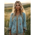 S Light Blue Multi-color Embroidery