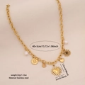 Collana in acciaio inossidabile dorato con ciondoli a forma di sole, luna, perla e cuore - Stile Cuore Scarabeo Sole (3#)