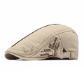 Khaki canvas newsboy cap with side embroidery and adjustable metal buckle - Light Khaki