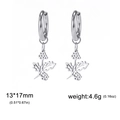 Silver flower earrings in 304 stainless steel with leaf pendants, 13x17mm size - Steel Color Holly