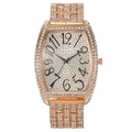 Luxury rose gold women's watch with iced-out rhinestone barrel case and Arabic numerals - Rose Gold