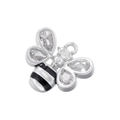 Macro shot of silver bee charm featuring black enamel stripes and cubic zirconia stones - VD1689 Silver Zircon Bee