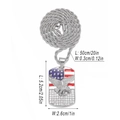 Hip hop silver alloy necklace with US flag and eagle pendant featuring clear rhinestones - Eagle Military Tag (465) / Silver