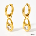 Orecchini a cerchio dorati in acciaio inossidabile con pendente in zircone verde - Oro Con Zirconia Bianca (KDE765)