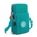 Teal nylon crossbody phone bag with three zippered compartments and adjustable strap - Green
