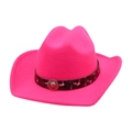 Ethnic rose pink western cowboy felt hat with lion head silver buckle decoration - One Size / Rose Red (Lion Head Emblem)