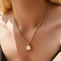 Elegance 18K gold plated necklace with white mother of pearl heart pendant on neckline - KN0459-1-Irregular Round White Mother Of Pearl