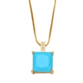 Square sky blue zircon pendant necklace in gold box chain for women minimalist style - Turquoise