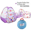 Purple polka dot 3-in-1 foldable kids play tent with tunnel and square ball pit set - Purple Polka Dot