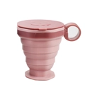 Tazza da viaggio pieghevole in silicone rosa con coperchio e cinturino da trasporto - Confezione in busta / Rosa