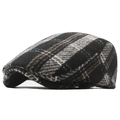 Men's wool-blend vintage flat cap with black and grey plaid pattern for winter warmth - Adjustable / Black