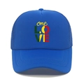 Dettaglio frontale cappello trucker blu reale con stampa one love e rete traspirante - M (56-58cm) / Blu Reale