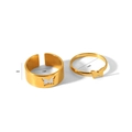 18K vergoldete Edelstahl-Schmetterling-Partnerringe auf weißem Hintergrund - Schmetterling Ring Set mit Ausschnitt / Einstellbar Offen / Gold