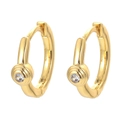 Orecchini a cerchio minimalisti placcati oro 18 carati con singola pietra di zircone - Oro
