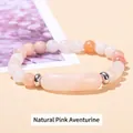 Pink Aventurine natural gemstone beaded bracelet with rectangular centerpiece and silver spacers - Natural Pink Aventurine