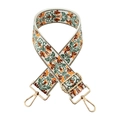Ethnic embroidered wide bag strap with floral jacquard pattern and gold lobster clasps - White Green Orange