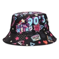 Schwarzer Anglerhut mit 90er-Pop-Art-Prints wie Sternen, Lippen und Retro-Tapes - M (56-58cm) / Schwarzer 90er Liebe Pop Druck(19#)