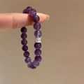Macro detail of natural amethyst bead bracelet with silver zircon cylinder spacer - 30# Purple Diameter 10mm Bracelet (Exquisite Gift Box)