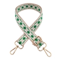 Detail of green diamond pattern woven bag strap with golden metal snap hooks and buckles - Beige White Emerald Green