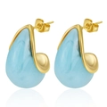 Modern gold-plated stainless steel earrings with light blue marbled resin water drops. - No. 2 Blue