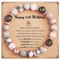 Bracelet fait main en perles de pierre et lave sur carte de 30ème anniversaire - Bracelet en Pierre de Lave Zébrée Rose + Carte Joyeux 30ème