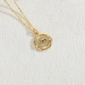 Elegant 14K gold plated necklace featuring a circular blue evil eye zircon pendant - Round Eye 14K Gold (XL2372)