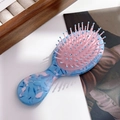 French vintage acetate hair comb with blue and pink terrazzo pattern and air cushion - Metallic Blue