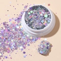 Holographic purple and silver hexagonal nail glitter set in a round white jar - Korean Large Sequins #06