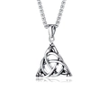 Silver titanium steel necklace featuring a detailed Celtic knot pendant with a reflection - Celtic Knot + Titanium Steel Chain