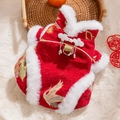 Chinese style red pet vest with golden crane embroidery and white faux fur trim for New Year - XS / Dero Red